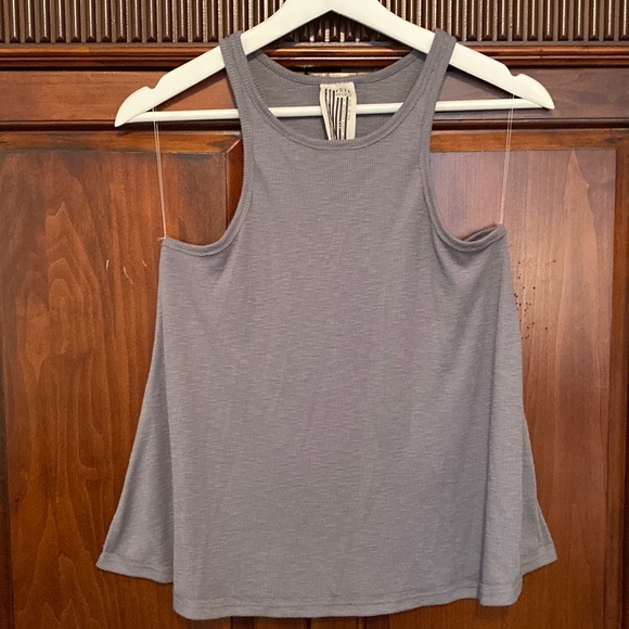 Free People Long Beach racer back ribbed grey swing tank trapeze - Picture 3 of 14